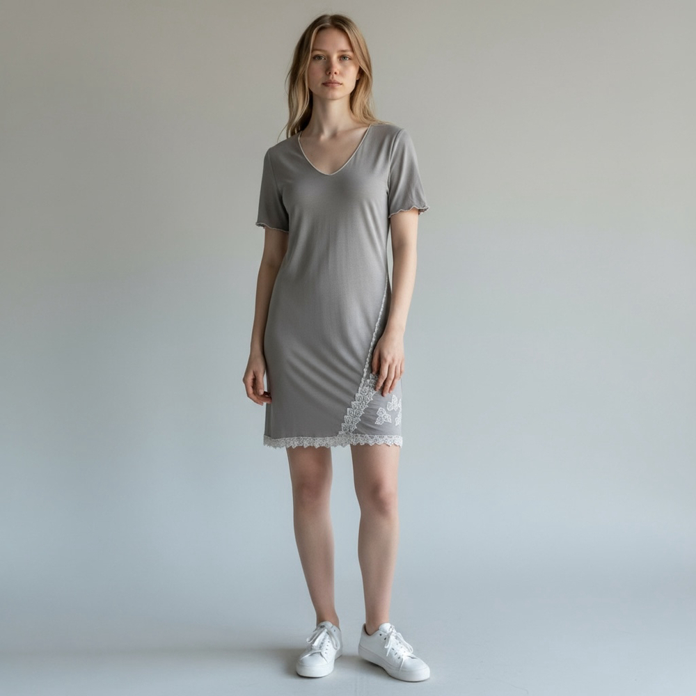 Diane Von Furstenberg Gray Dress with Lace Detail